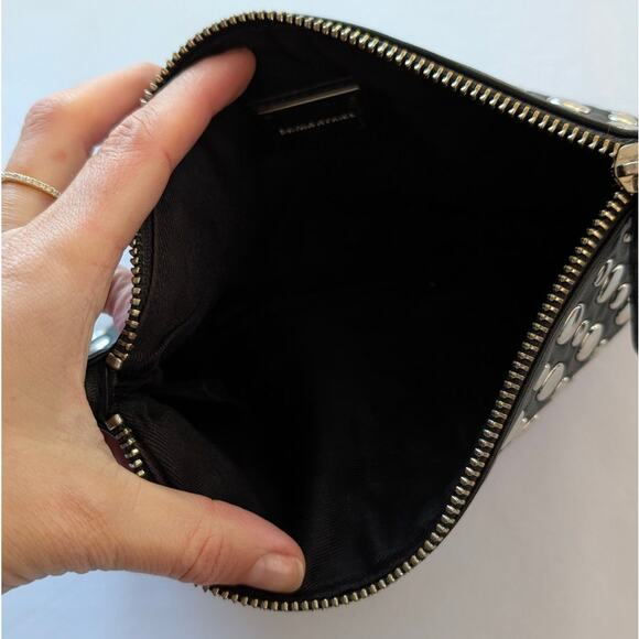 Sonia Rykiel Black Leather Silver Studs Zip Mini Bag Clutch - Picture 9 of 10